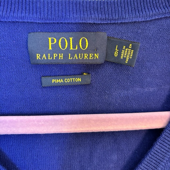 Polo Ralph Lauren Pima Cotton Men’s V-Neck Sweater Size‎ Large - Picture 3 of 6